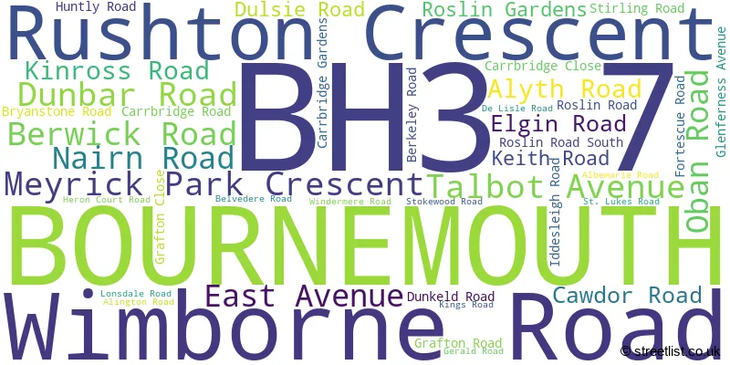 A word cloud for the BH3 7 postcode